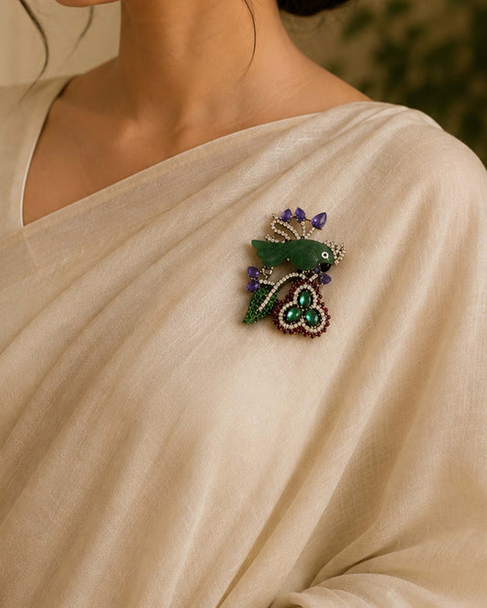 Emerald Songbird Brooch