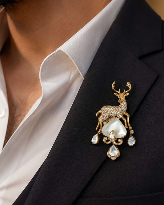 Moonstone Stag Brooch