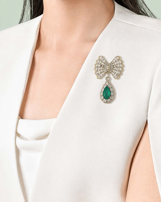 Emerald Royale Bow Brooch