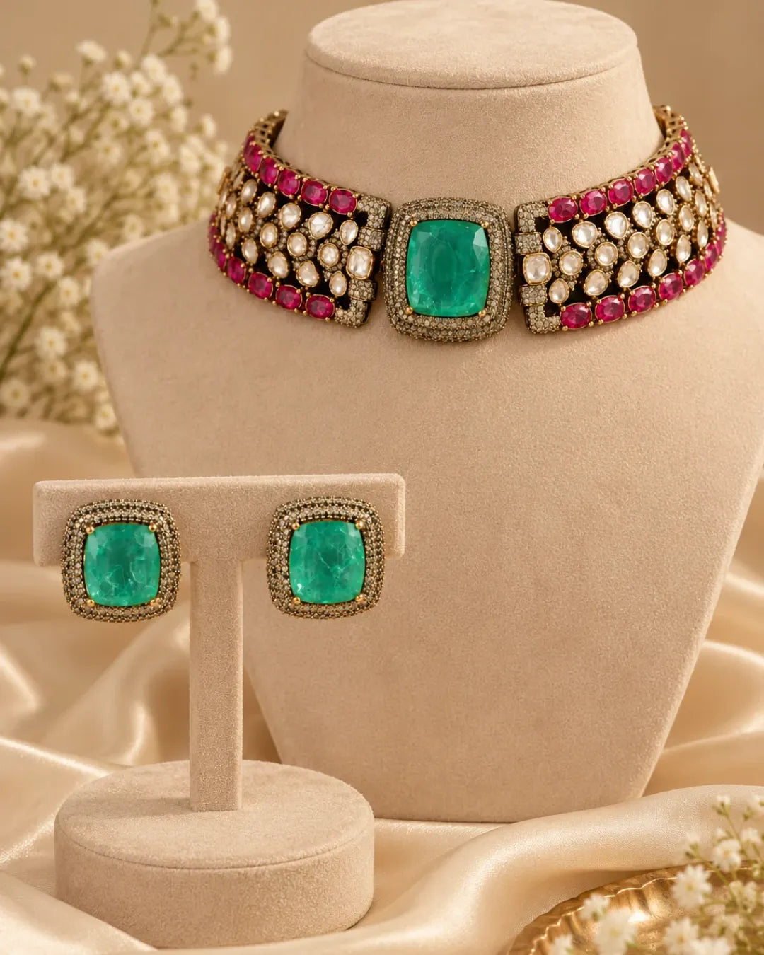 Emerald Royale Pendant Necklace Set