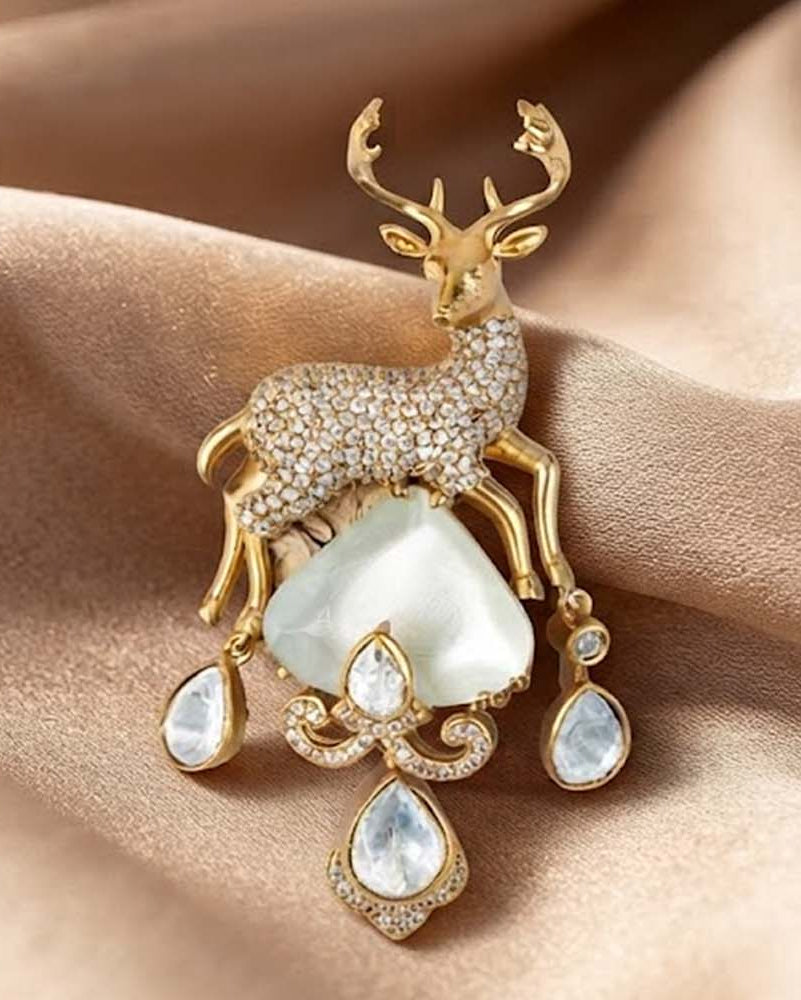 Moonstone Stag Brooch