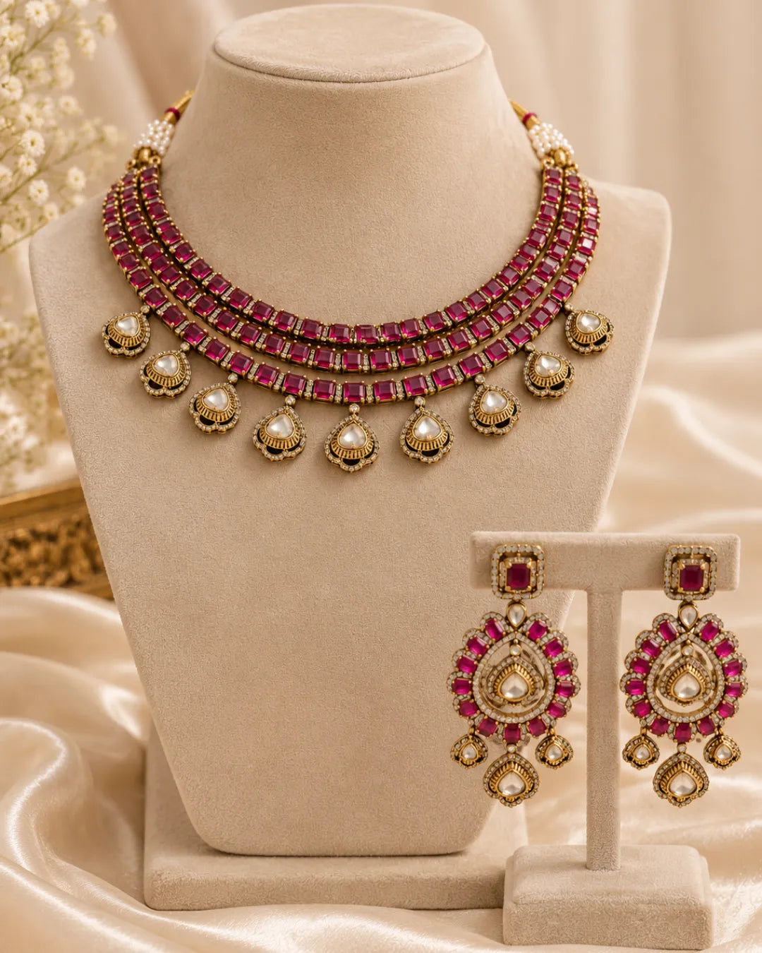 Ruby Cascade Necklace Set