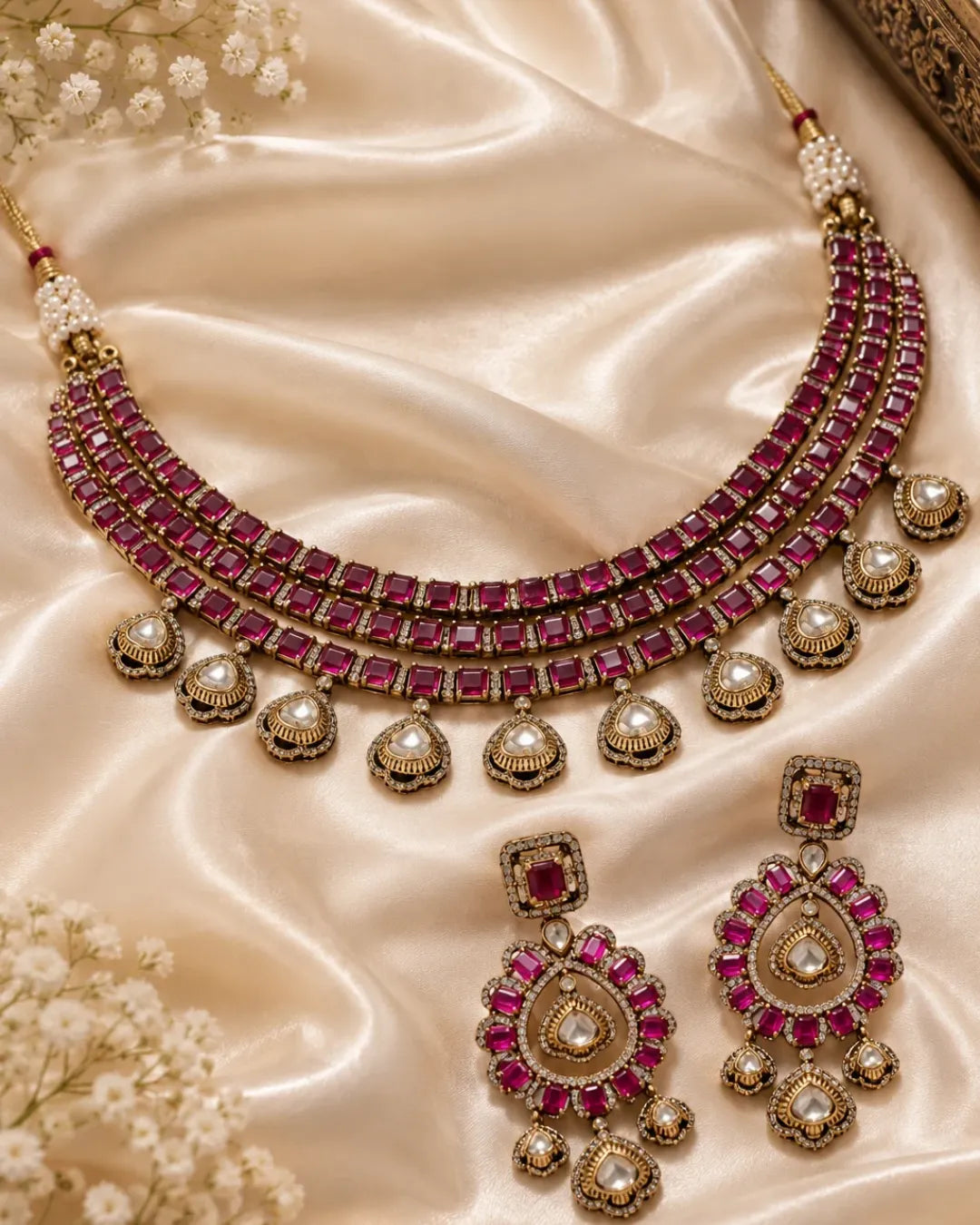 Ruby Cascade Necklace Set